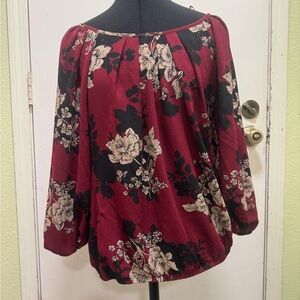 Sara Michelle Burgundy and Black Floral Blouse Size M